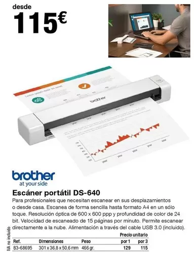 Oferta de Brother - Escamer Portatil DS-640  por 115€ en Staples Kalamazoo