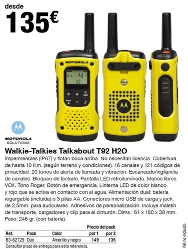 Oferta de Motorola - Walkie-talkies T92 H20 por 135€ en Staples Kalamazoo