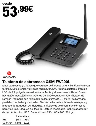 Oferta de Motorola - Telfono De Sobremesa Fw200l por 53,99€ en Staples Kalamazoo