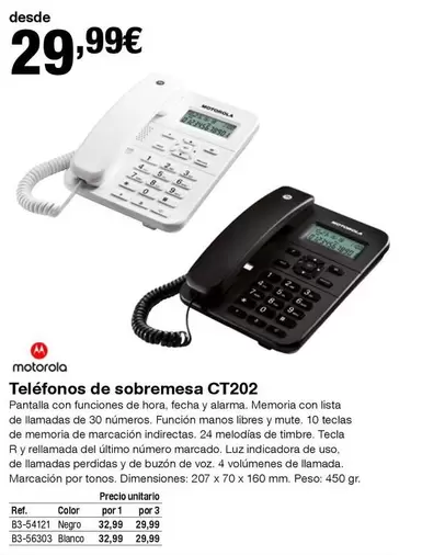 Oferta de Motorola - Telefonos De Sobremesa Ct202 por 29,99€ en Staples Kalamazoo