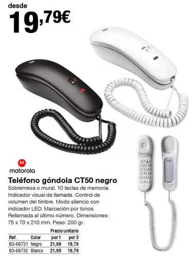 Oferta de Motorola - Teléfono Gnóndola Ct50 Negro por 19,79€ en Staples Kalamazoo