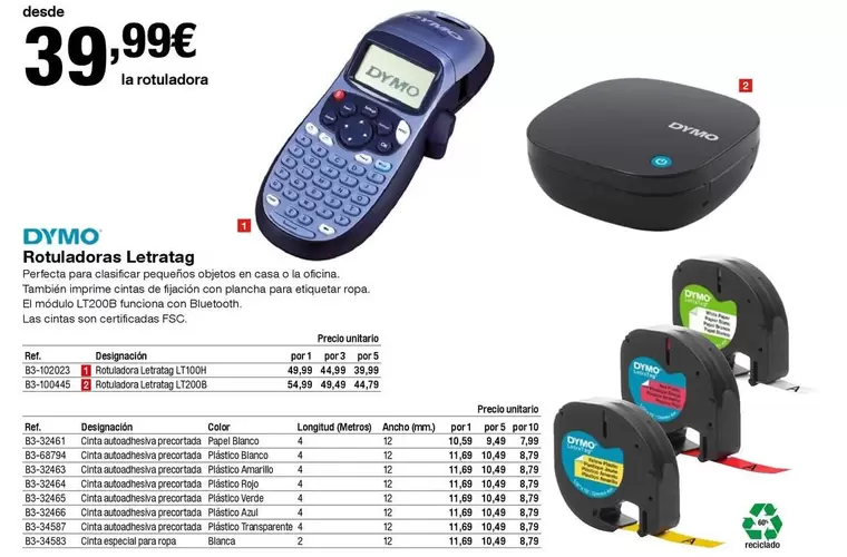 Oferta de Dymo - Rotuladoras Letratag  por 39,99€ en Staples Kalamazoo