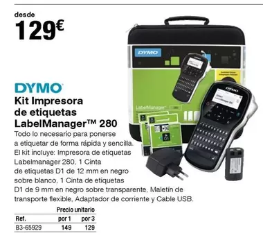 Oferta de Dymo - Kit Impresora De Etiquetas Label ManagerTM 280 por 129€ en Staples Kalamazoo