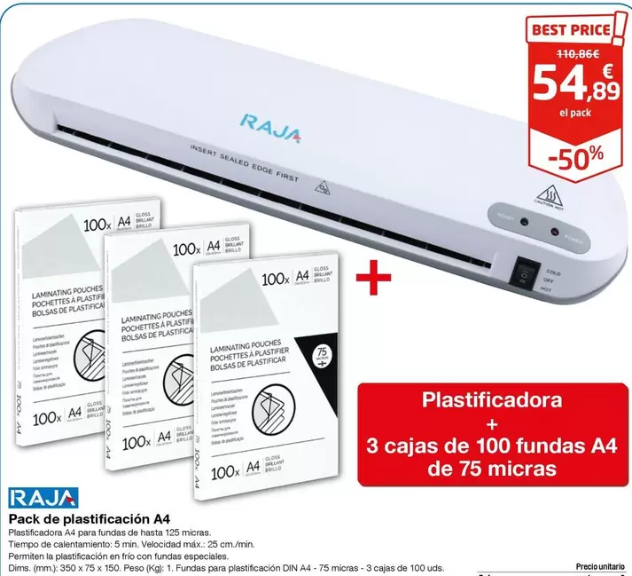 Oferta de Bo - Pack De Plastificación A4 por 54,89€ en Staples Kalamazoo
