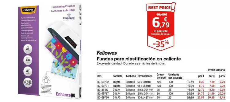 Oferta de Fellowes - Fundas Para Plasticación En Caliente por 6,79€ en Staples Kalamazoo