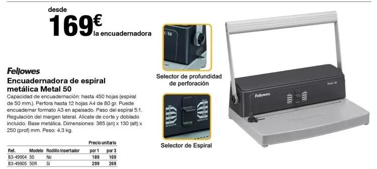 Oferta de Fellowes - Encuadernarda De Espiral Metal 50 por 169€ en Staples Kalamazoo