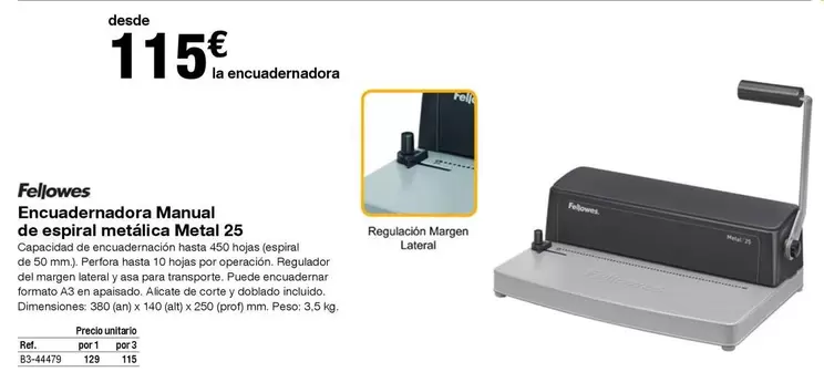 Oferta de Fellowes - Reloves Encuadermaradora Manual De Espiral Metal por 115€ en Staples Kalamazoo