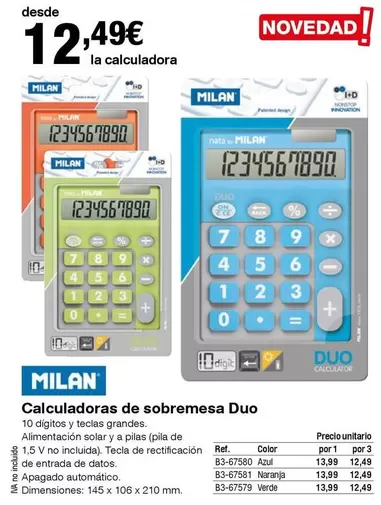 Oferta de Milán - Calculadoras De Sobremesa Duo por 12,49€ en Staples Kalamazoo