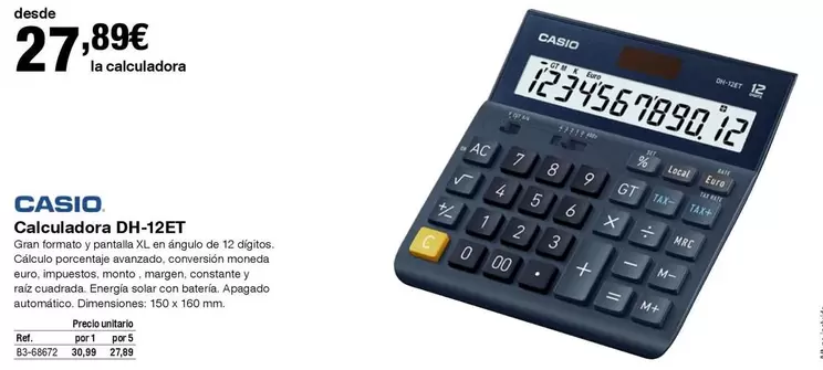 Oferta de CASIO - Calculadora DH-L2ET por 27,89€ en Staples Kalamazoo