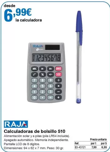 Oferta de Raja - Calculadoras De Bolsillo 510 por 6,99€ en Staples Kalamazoo