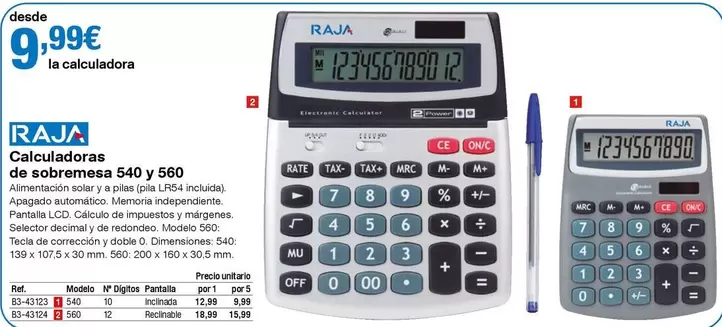 Oferta de Raja - Calculadoras De Sobremesa 540 Y 560 por 9,99€ en Staples Kalamazoo