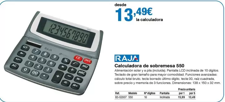 Oferta de Raja - Calculadora De Sobremesa 550 por 13,49€ en Staples Kalamazoo