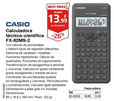 Oferta de CASIO - Calculadora Técnico-Ciéntifica Fx-82ms-2 por 13,99€ en Staples Kalamazoo