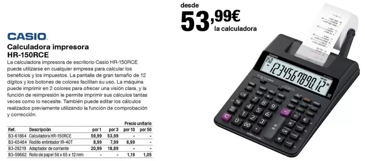 Oferta de CASIO - Calduadora Hr-150rce por 53,99€ en Staples Kalamazoo