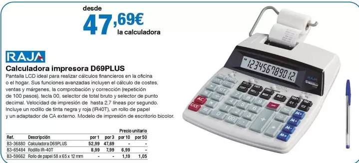 Oferta de Calculadora Impresora D60plus por 47,69€ en Staples Kalamazoo