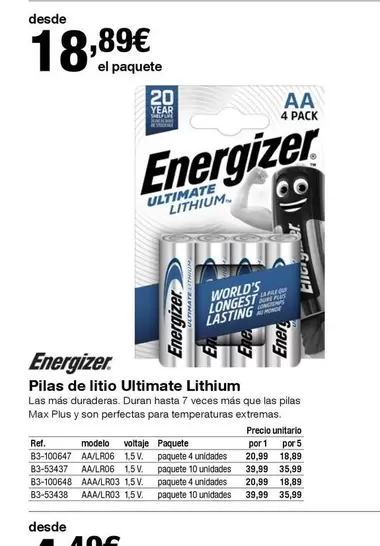 Oferta de Energizer - Pilas De Litio Ultimate Lithium por 18,89€ en Staples Kalamazoo