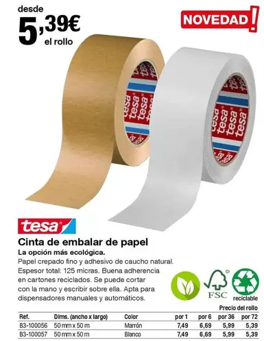Oferta de Tesa - Cinta De Embalar De Papel por 5,39€ en Staples Kalamazoo