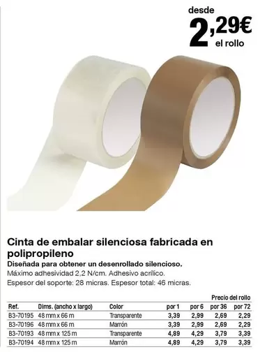 Oferta de Cinta De Embalar Silencioso Fabricada En Polipropileno por 2,29€ en Staples Kalamazoo