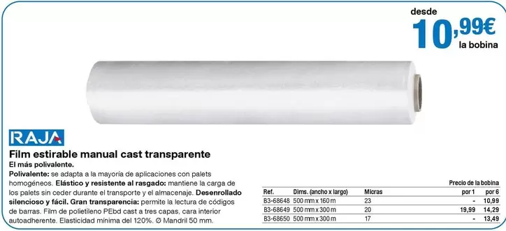 Oferta de Raja - Filme Estrable Manual Cast Transparente por 10,99€ en Staples Kalamazoo
