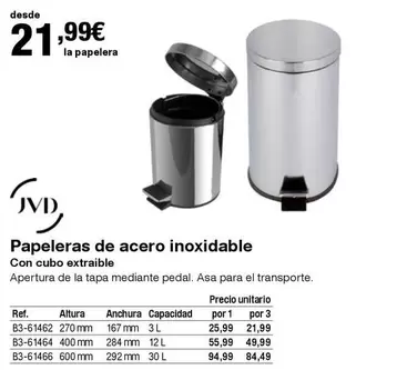 Oferta de JVD - Papeleras De Acero Inoxidable por 21,99€ en Staples Kalamazoo