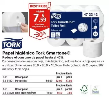 Oferta de Tork - Papel Higiénico Tork Smartone por 7,59€ en Staples Kalamazoo
