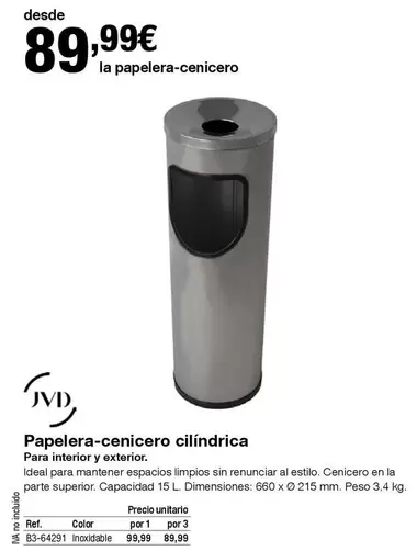 Oferta de Papelera-Cenicero Cilindrica por 89,99€ en Staples Kalamazoo