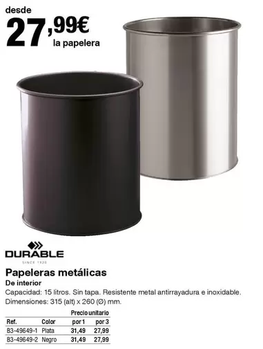 Oferta de Papeleras Metálicas por 27,99€ en Staples Kalamazoo