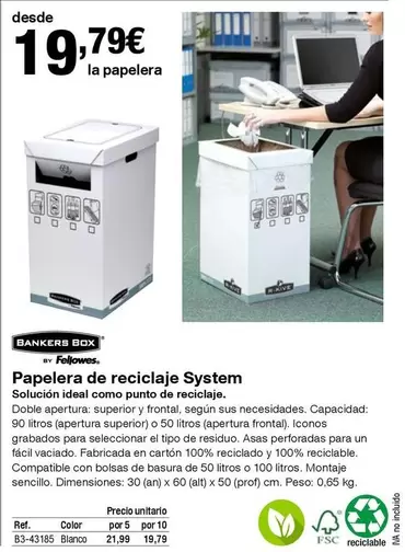 Oferta de Papelera De Reciclaje System por 19,79€ en Staples Kalamazoo
