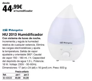 Oferta de Orbegozo - Hu 2013 Humidificador por 44,99€ en Staples Kalamazoo