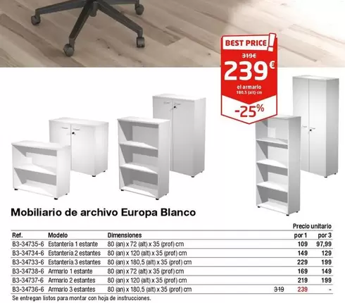 Oferta de Mobiliario De Archivo Europa Blanco  por 2,39€ en Staples Kalamazoo