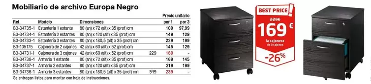 Oferta de Mobiliario De Archivo Europa Negro por 169€ en Staples Kalamazoo