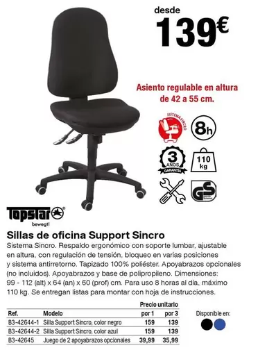 Oferta de Sillas De Oficina Support Sincro por 139€ en Staples Kalamazoo