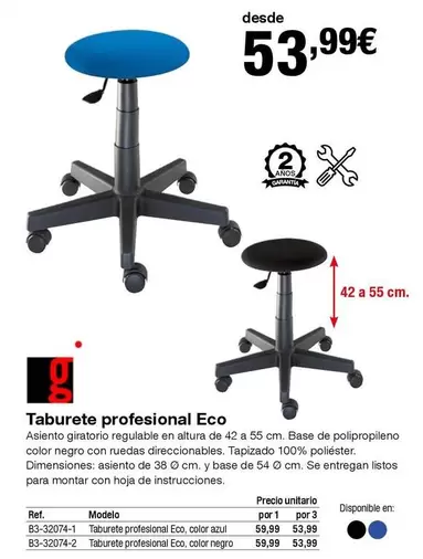 Oferta de Taburete Profesional Eco por 59,99€ en Staples Kalamazoo