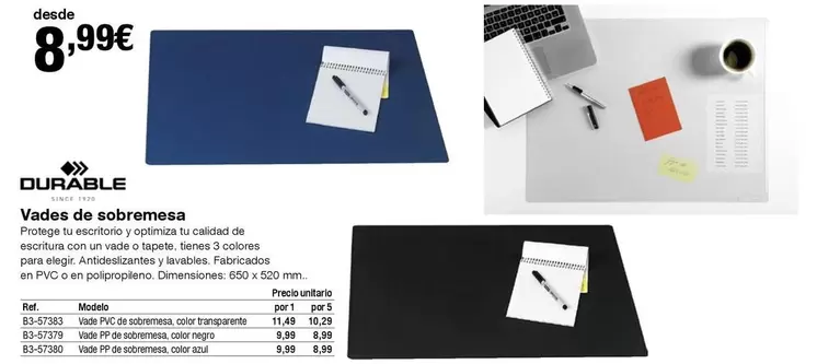 Oferta de Durable - Vades De Sobremesa por 8,99€ en Staples Kalamazoo