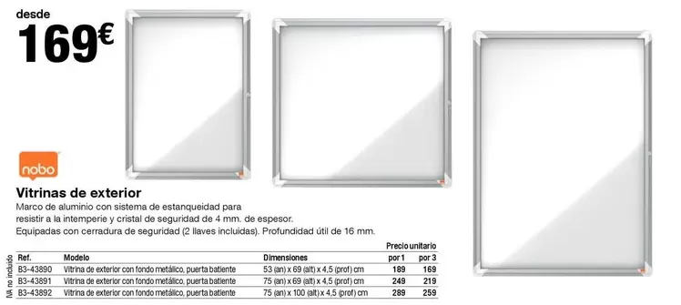 Oferta de Nobo - Vitrinas De Exterior por 169€ en Staples Kalamazoo