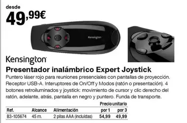 Oferta de Kensington - Presentador Inalámbrico Expert Joystick por 49,99€ en Staples Kalamazoo