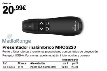 Oferta de  MediaRange - Presentador Inalámbrico MROS220  por 20,99€ en Staples Kalamazoo