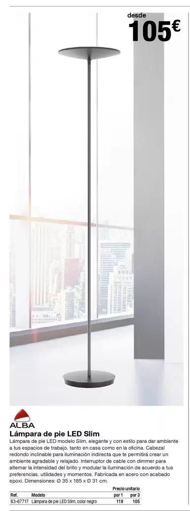 Oferta de Alba - Lámpara De Pie LED Modelo Slim por 10,5€ en Staples Kalamazoo