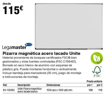 Oferta de Fuentes - Pizarra Magnetica Acero Lacado Unite por 115€ en Staples Kalamazoo