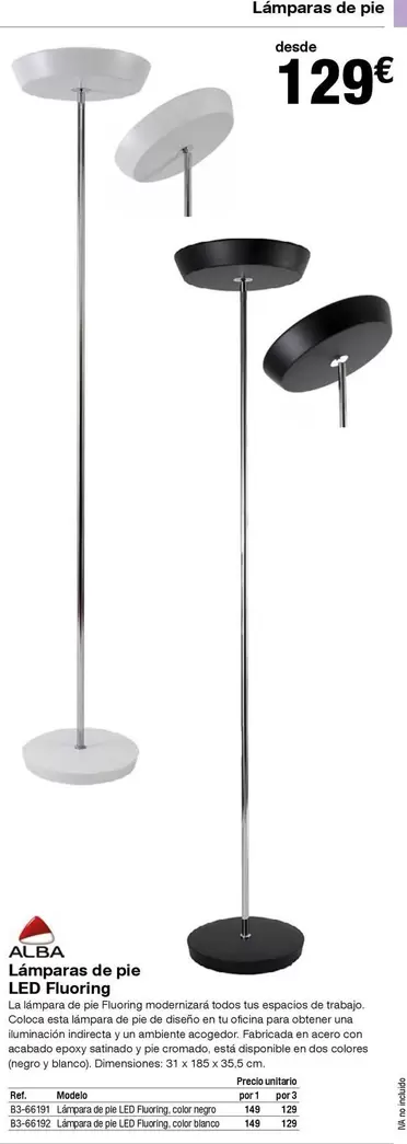 Oferta de Lámparas De Pie LED Fluoring por 129€ en Staples Kalamazoo