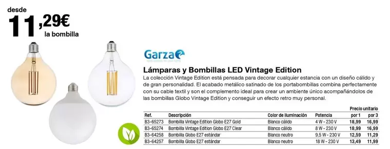 Oferta de Garza - Lámparas Y Bombillas LED Vintage Edition por 11,29€ en Staples Kalamazoo