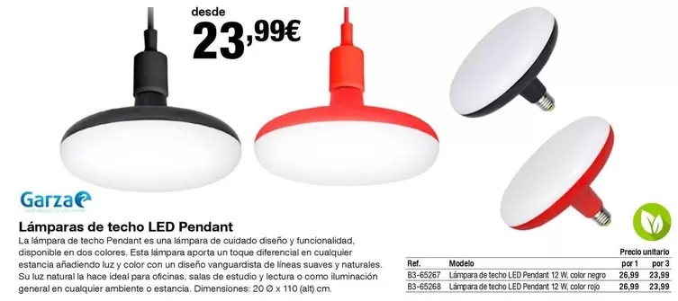 Oferta de Garza - Lámpara De Techo Led Pendant por 23,99€ en Staples Kalamazoo
