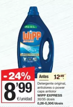 Oferta de WiPP Express - Detergente Original, Antiolores O Power Caps Antiolor por 8,99€ en SPAR Fragadis