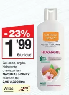 Oferta de Natural Honey - Gel Coco por 1,99€ en SPAR Fragadis