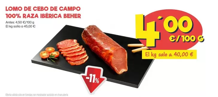 Oferta de Lomo De Cebo De Campo 100% Raza Iberica Beher por 4€ en Ahorramas