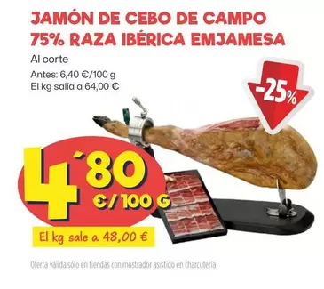 Oferta de Jamón De Cebo De Campo 75% Raza Ibérica Emjamesa por 4,8€ en Ahorramas