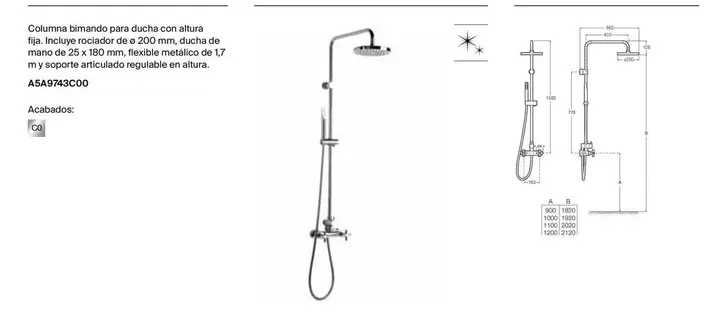 Oferta de Columna Bimando Para Ducha Con Altura Fija en Roca