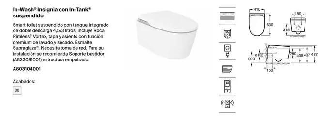 Oferta de Smart Toilet Suspendido Con Tanque Integrado De Doble Descarga en Roca