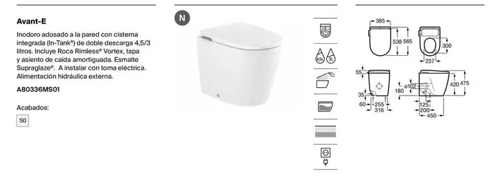 Oferta de Inodoro Adosado A La Pared Con Cisterna Integrada (In-Tank) De Doble Descarga  en Roca