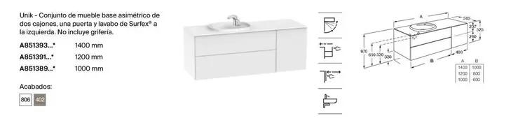 Oferta de Unik-Conjunto De Mueble Base Asimétrico De Dos Cajones, Una Puerta Y Lavabo De Surfex A La Izquierda en Roca